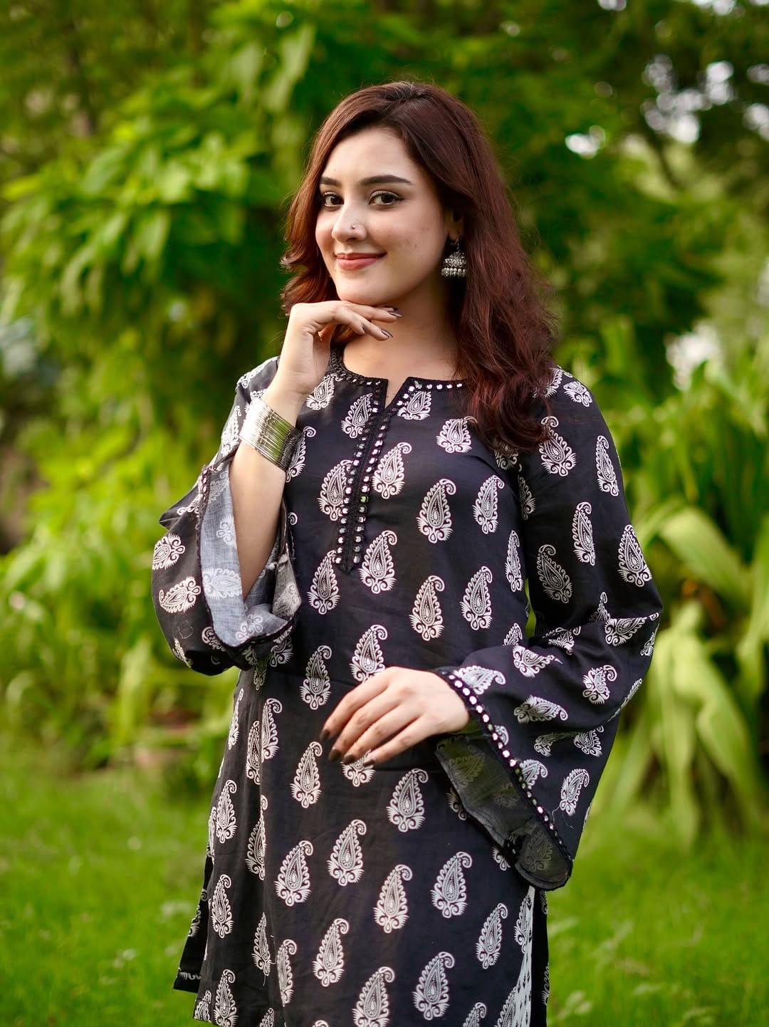 PRINTED With Lace Work Farshi