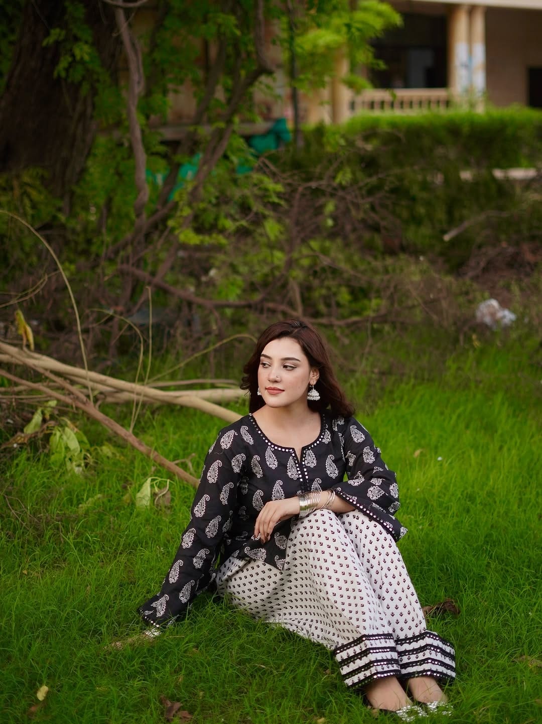 PRINTED With Lace Work Farshi