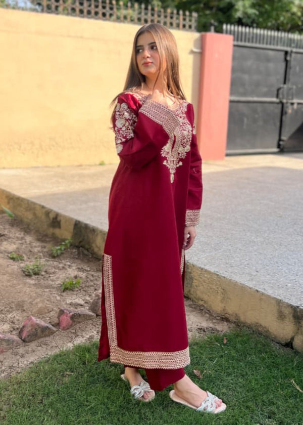 LAIBA MAROON ELEGANCE EMBROIDERED 2PC