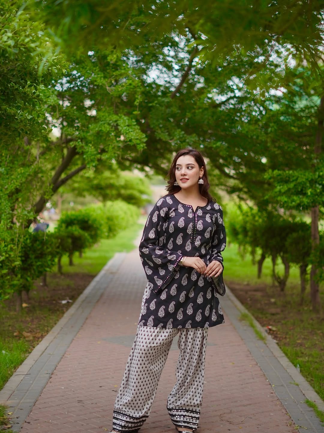 PRINTED With Lace Work Farshi