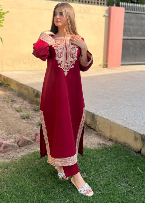 LAIBA MAROON ELEGANCE EMBROIDERED 2PC