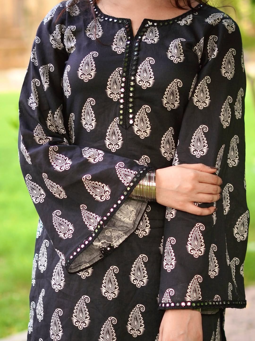 PRINTED With Lace Work Farshi